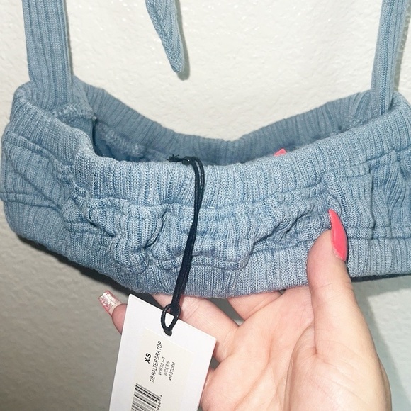 WeWoreWhat Blue New Without Tag Tie Halter Ribbed Bra Top - Picture 5 of 10